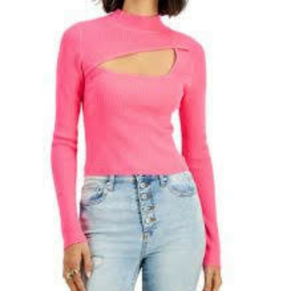 NWT Bar III Neon Pink Cut out Sweater Size XL
